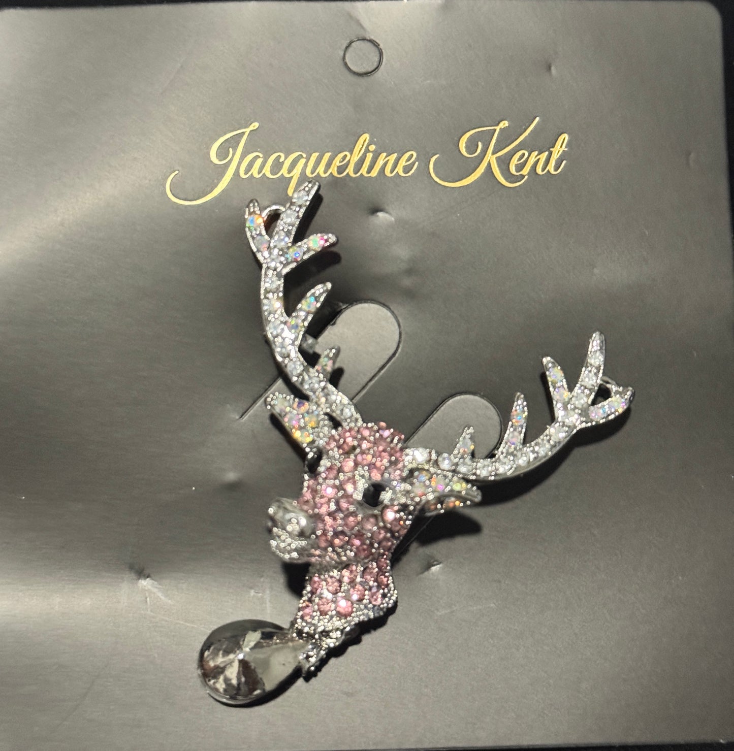 1 Jacqueline Kent Pink Crystal Reindeer Brooch Pin