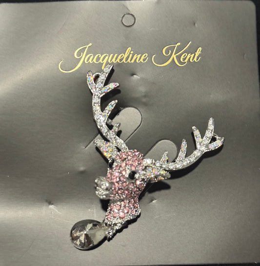 1 Jacqueline Kent Pink Crystal Reindeer Brooch Pin
