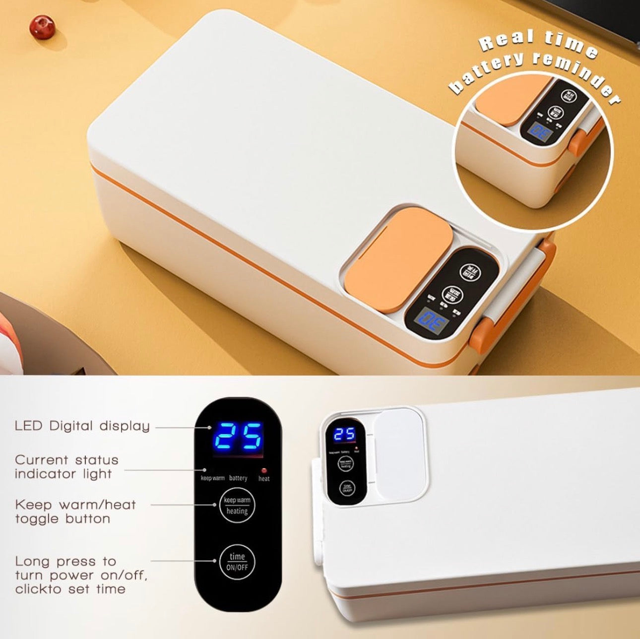 9a Electric Heating Lunch Box, USB Rechargeable Cordless Heated Lunch Box, 1L Ultra