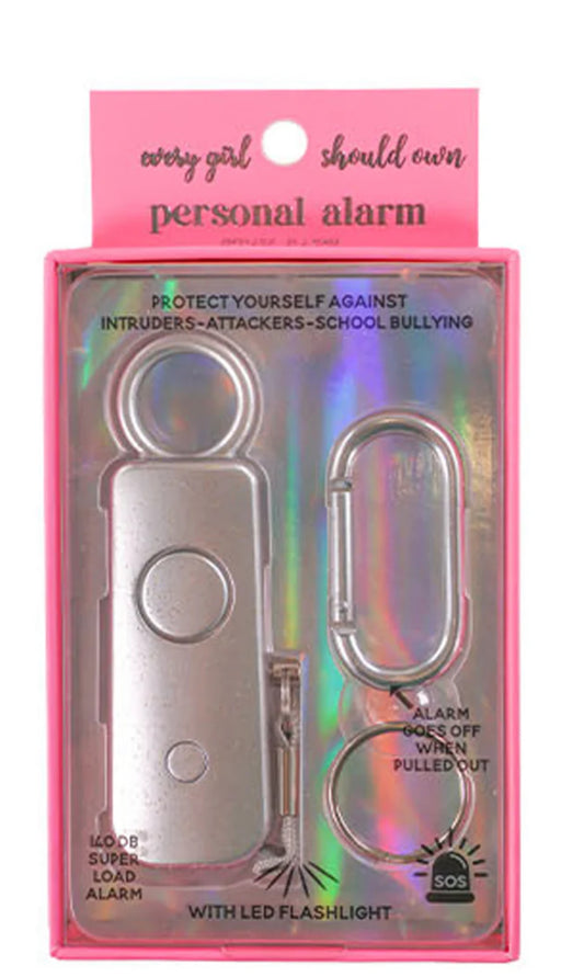Personal Body Alarm w/LED Flash Light -Silver