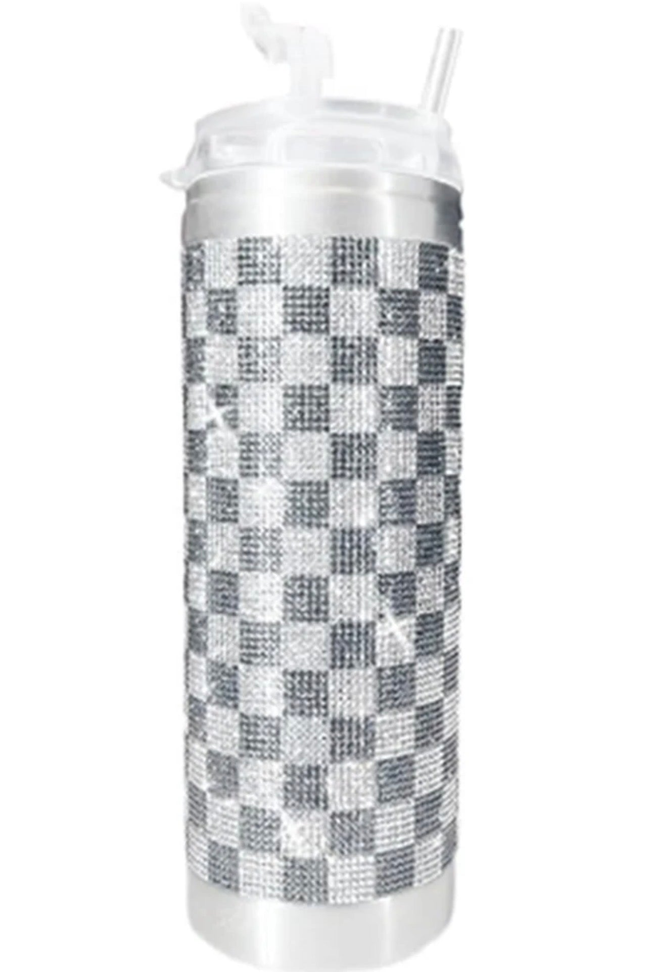 Jacqueline Kent Royal Ice Collection - Light Grey Checkered Tumbler – 20oz