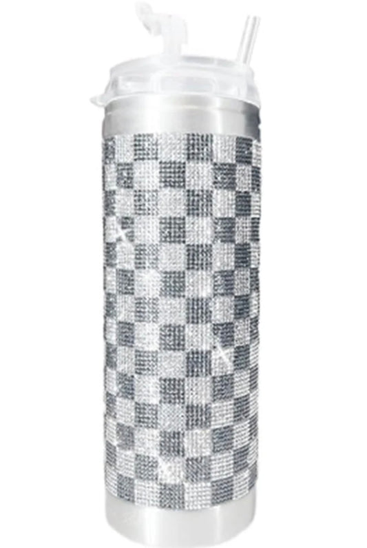 Jacqueline Kent Royal Ice Collection - Light Grey Checkered Tumbler – 20oz