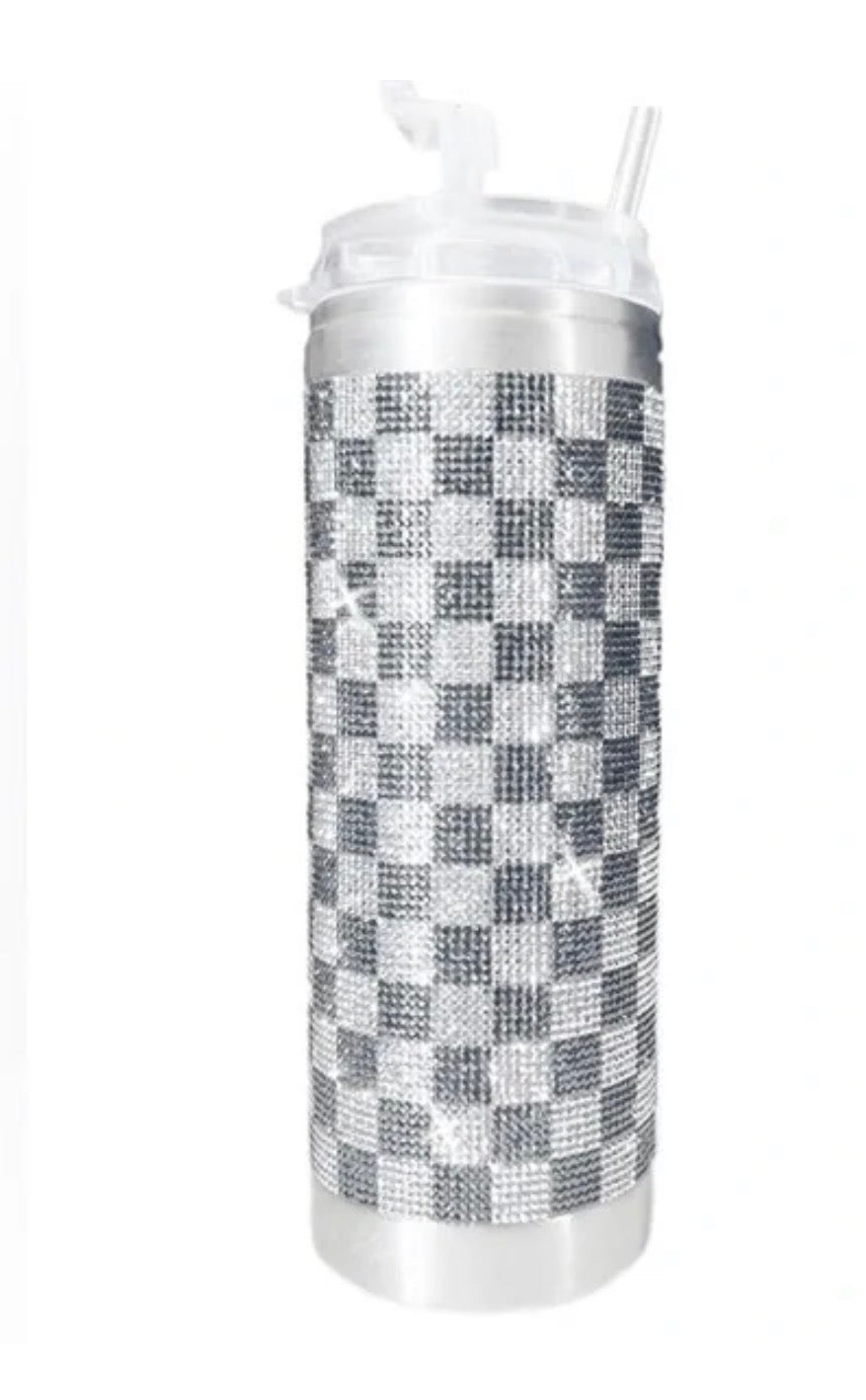 Jacqueline Kent Royal Ice Collection - Light Grey Checkered Tumbler – 20oz