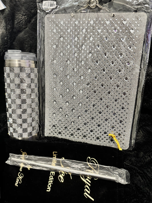 ***Bundle deal*** Jacqueline Kent Silver Checkered Cane, Tumbler And Clipboard!