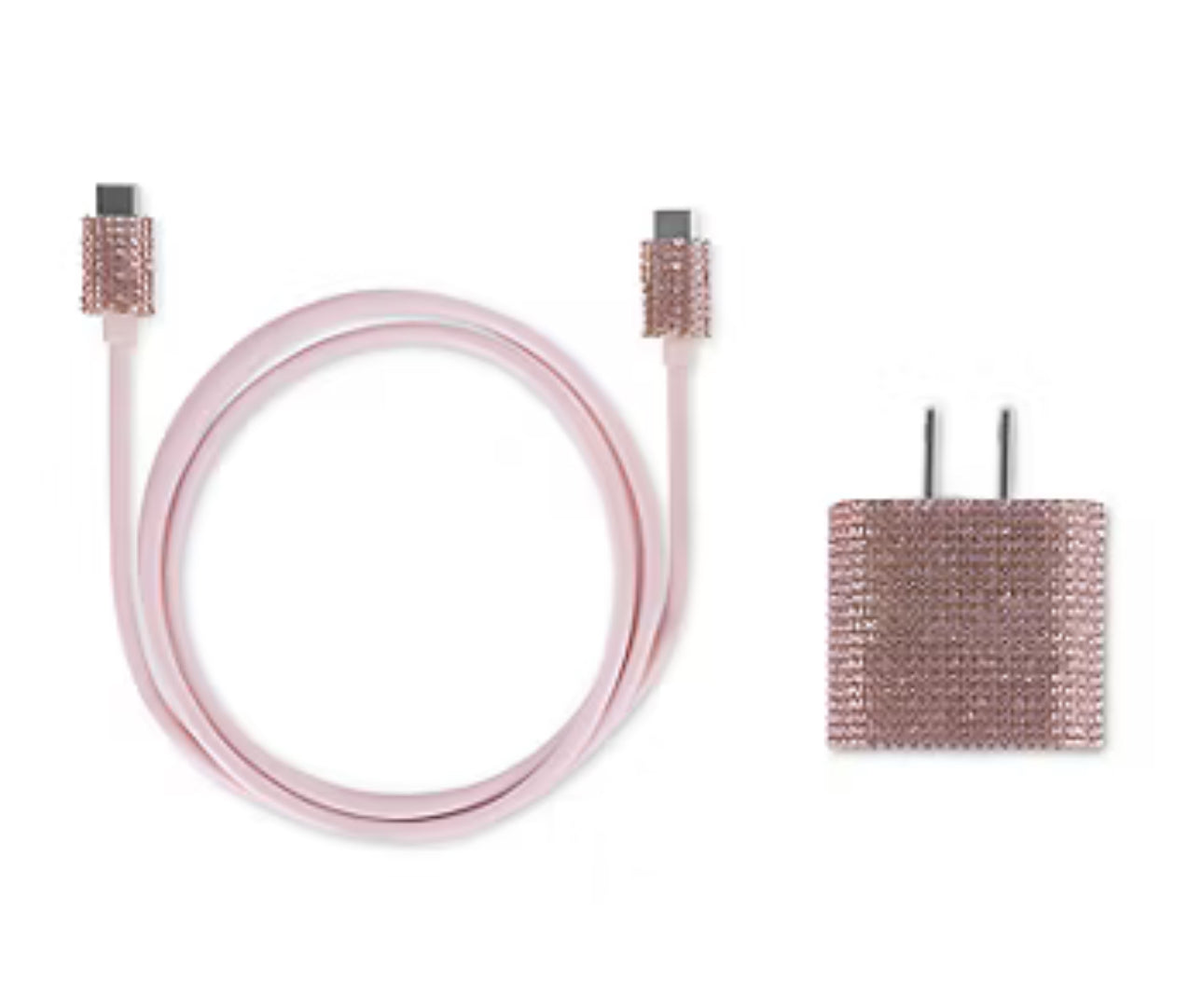 Pink Bling USB-C to USB-C Cable & Wall Adapter