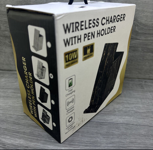 Wireless Charger With Pen Holder - Rainbow Iridescent in color