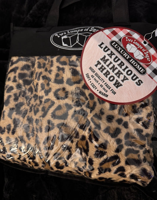 Two Lumps of Sugar Brown Leopard 40 inch x 40 inch Luxurious Minky Throw