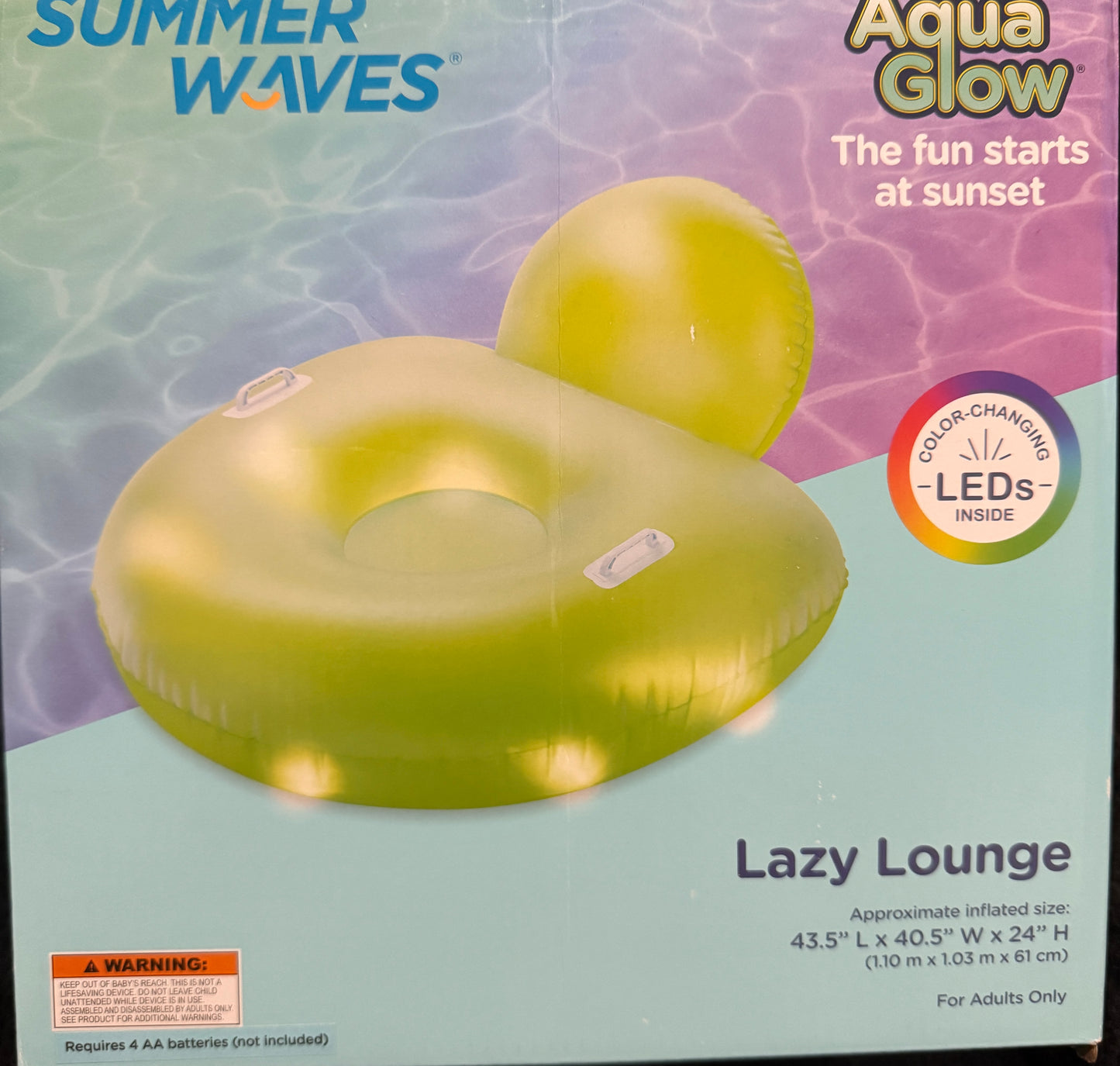 Summer Waves Inflatable Aqua Glow Lazy Lounge Pool Float, with Color-Changing LED Lights, for Adults, Unisex