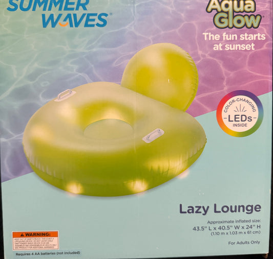 Summer Waves Inflatable Aqua Glow Lazy Lounge Pool Float, with Color-Changing LED Lights, for Adults, Unisex