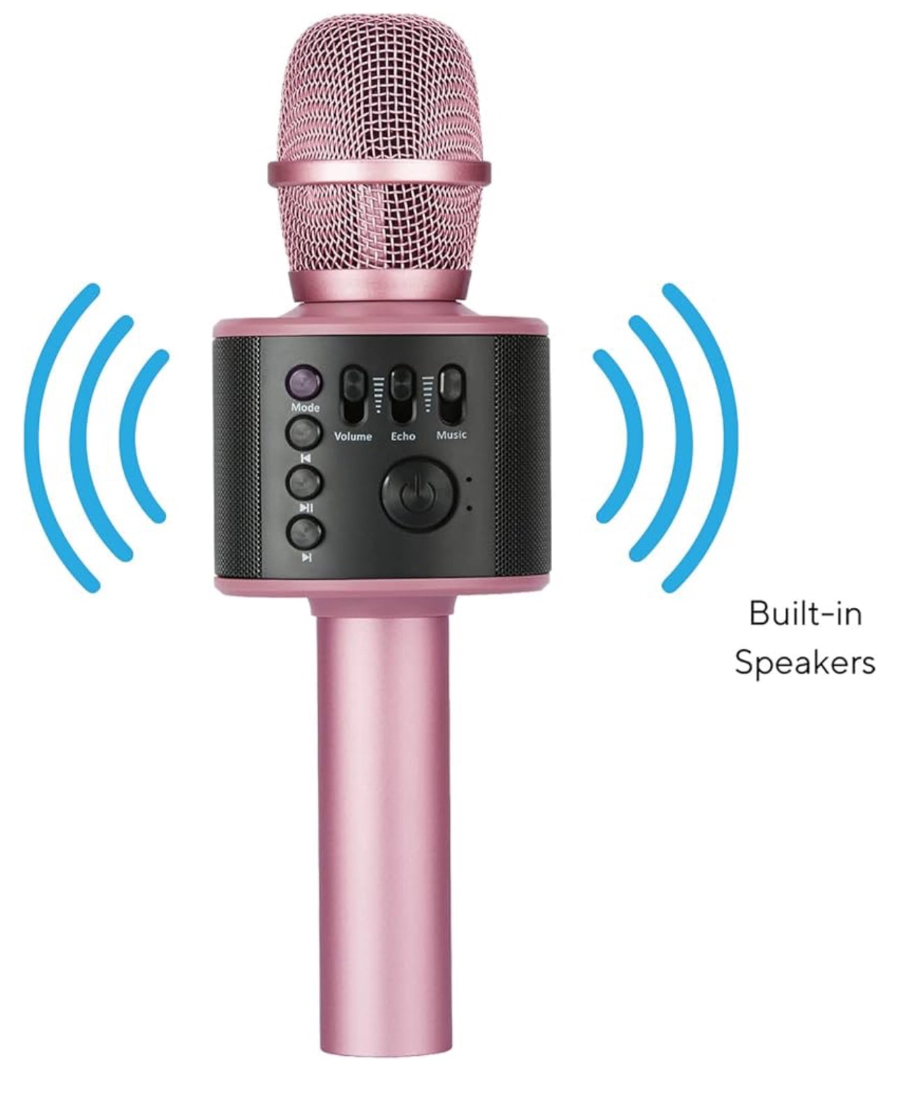 Core Innovations Wireless Bluetooth Karaoke Microphone with Built-in Speakers + HD Recording, Portable Handheld Mic | Rose Gold
