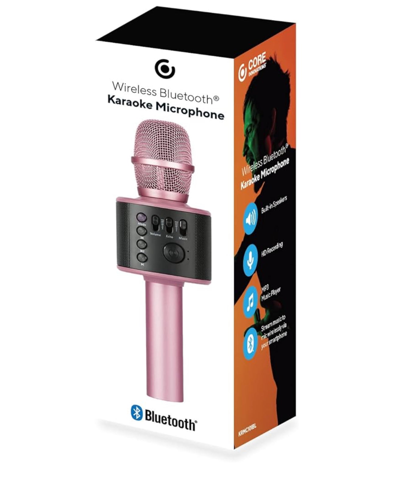 Core Innovations Wireless Bluetooth Karaoke Microphone with Built-in Speakers + HD Recording, Portable Handheld Mic | Rose Gold