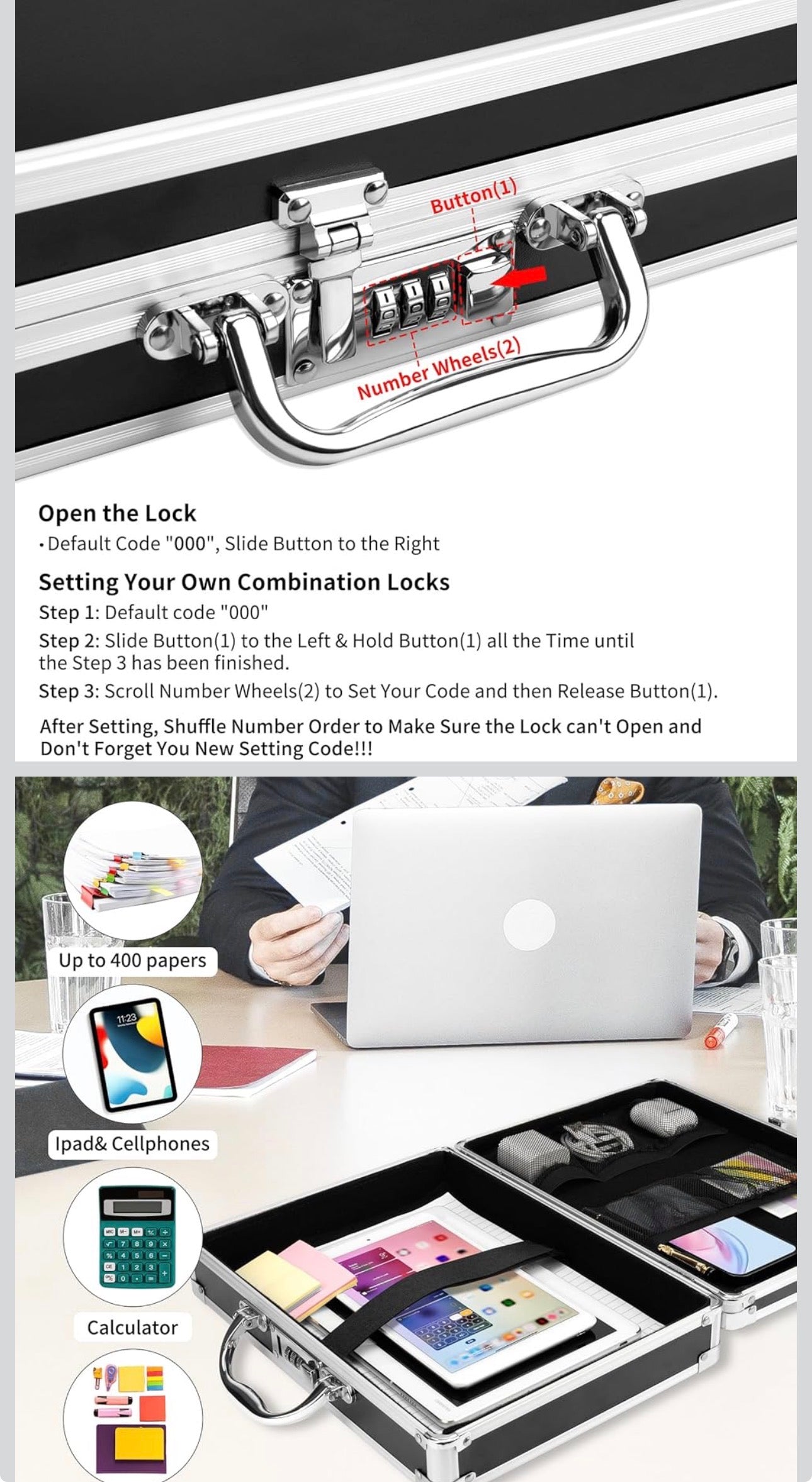 Pechor Clipboard with Storage Combination Lock Clipboards Briefcase Heavy Dut...