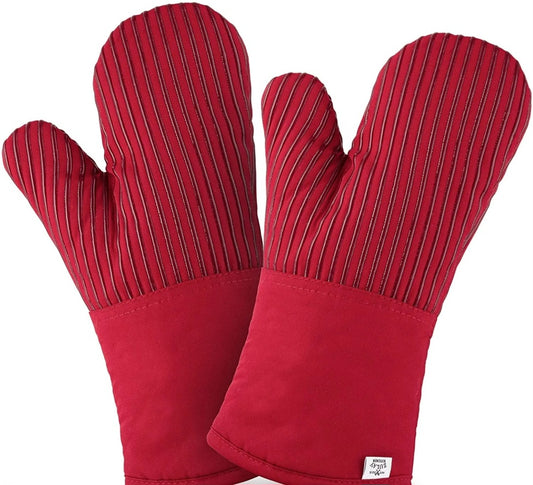 Zulay Kitchen Silicone Oven Mitts Red Stripes-2 piece