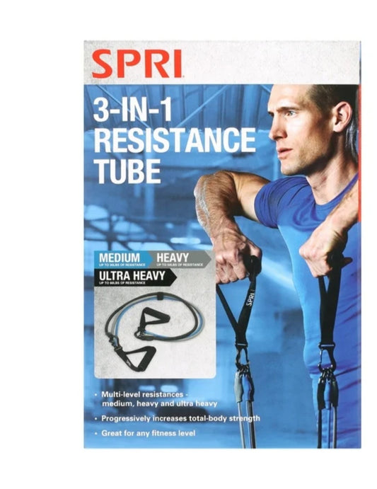 SPRI 3-in-1 Resistance Tube Kit, Includes 3 Levels of Resistance, Exercise Band Kit