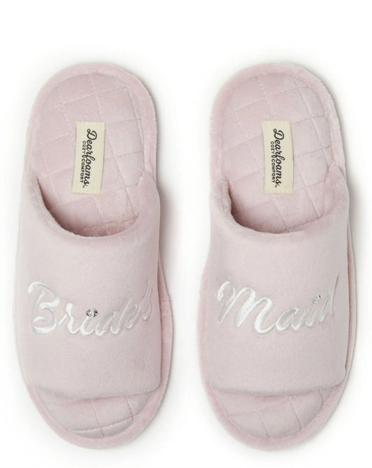Dearfoams Large Women's Memory Foam Bride's Maid Slip-On Slippers