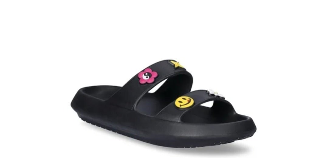 Joe Boxer Women's Double Band Emoji Slide Sandals Size 9
