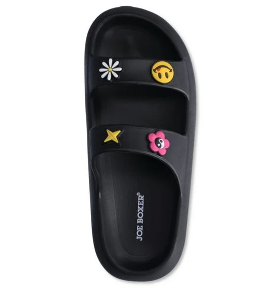 Joe Boxer Women's Double Band Emoji Slide Sandals Size 9