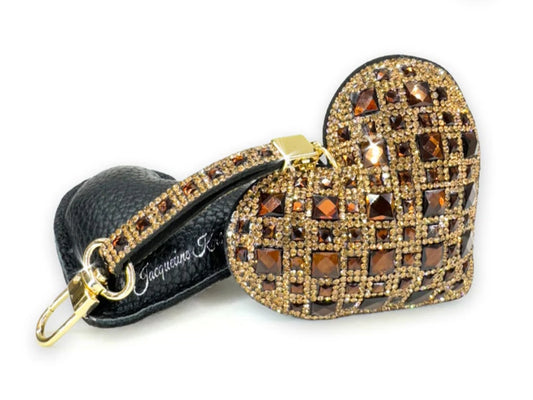 CHOCOLATE DIAMOND CRYSTAL HEART PURSE CHARM