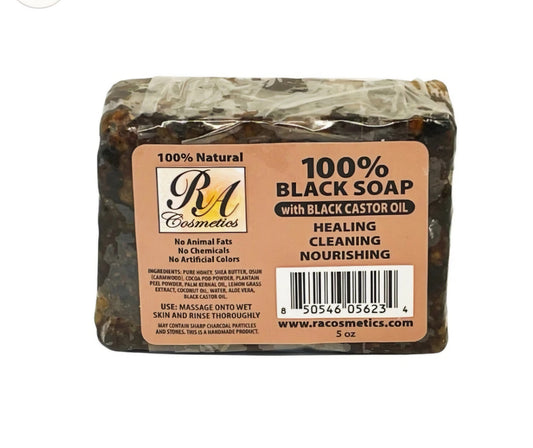 100% African Black Soap Bar w/ Black Castor Oil