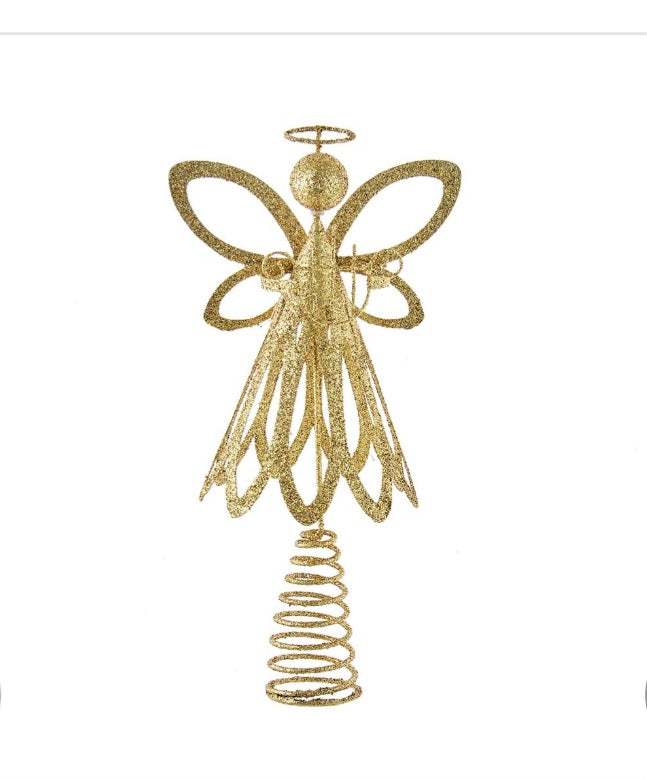 -000- Kurt Adler's 12-Inch Gold Glitter Metal Angel Treetop