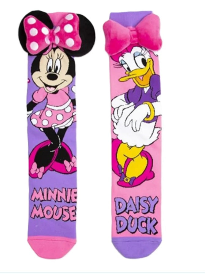 JIOIWA Cartoon Mouse & Duck Mismatched 3D Plush Bow Knee-High Socks