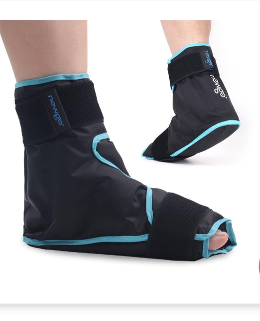 -002 NEW ITEM- NEWGO Ice Pack Foot Ankle Ice Pack Wrap for Plantar Fasciitis, Foot Surgery Recovery, Hot Cold Therapy Ice Boot for Bunions, Ankle Injury, Swelling, Burning Feet - Black