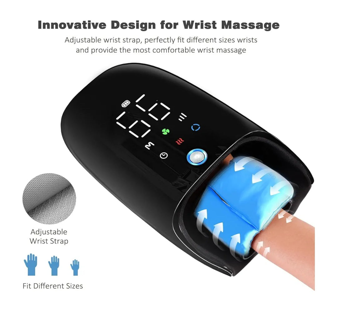 -002 NEW ITEM--Cordless Hand Massager with Heat and Compression, Roller Kneading, Wrist and Hand Massager for Arthritis and Carpal Tunnel, Gifts for Mom, Women and Men (Black)