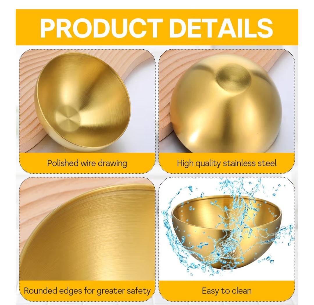 HOFURME 5 Pcs (5.9 Inch) Gold Mixing Bowls,Metal Stainless Steel Bowls