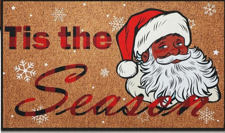 Black Santa Christmas Outdoor 29 x 17 Inch Rug.   "Tis the Season"
