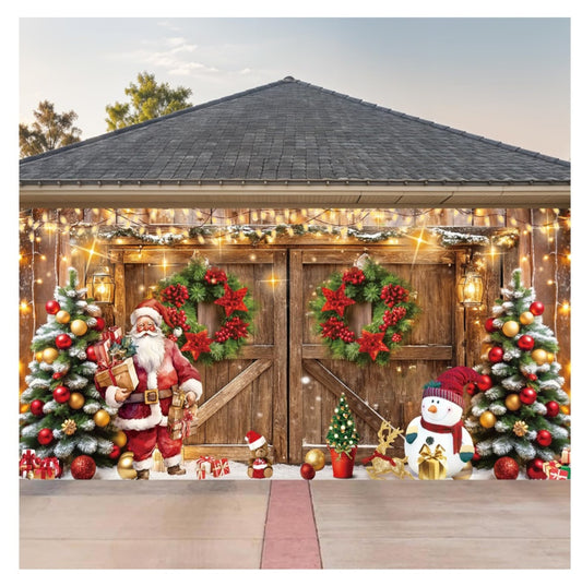 -000- Christmas Garage Door Banner Santa Claus/Snowman 7x16