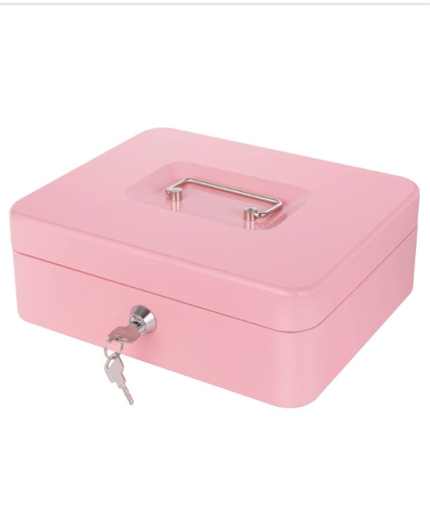 9h Pink Cash Box with Money Tray and Lock