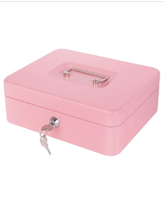 9h Pink Cash Box with Money Tray and Lock