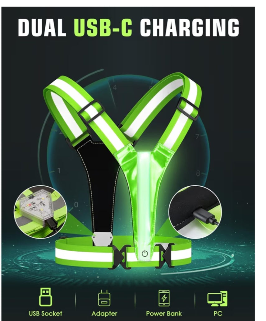 9h LED Reflective Vest with Chest Light 500LM, 5 RGB Colors High Visibility Rechargeable Light