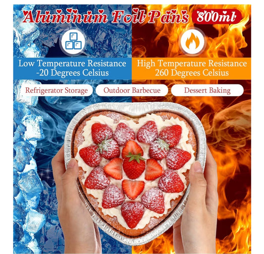 Red Heart Shaped Aluminum Foil Disposable Pans with Lids 7.4" (5 Pieces)