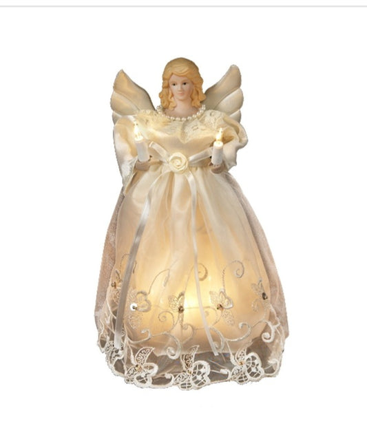 -000- Kurt Adler 10-Inch UL 10-Light Gold/Ivory Angel Treetop