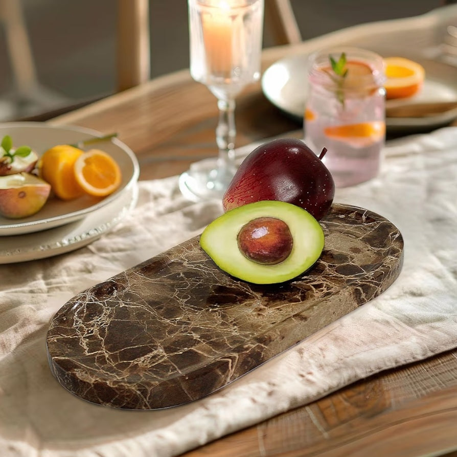 YMXYJM Genuine Real Natural Marble Tray (Brown)