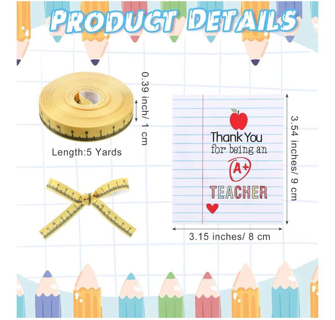 24 Piece Back To School Clear PVC Gift Bags with Measuring Tape Ribbon and Thank You Tags