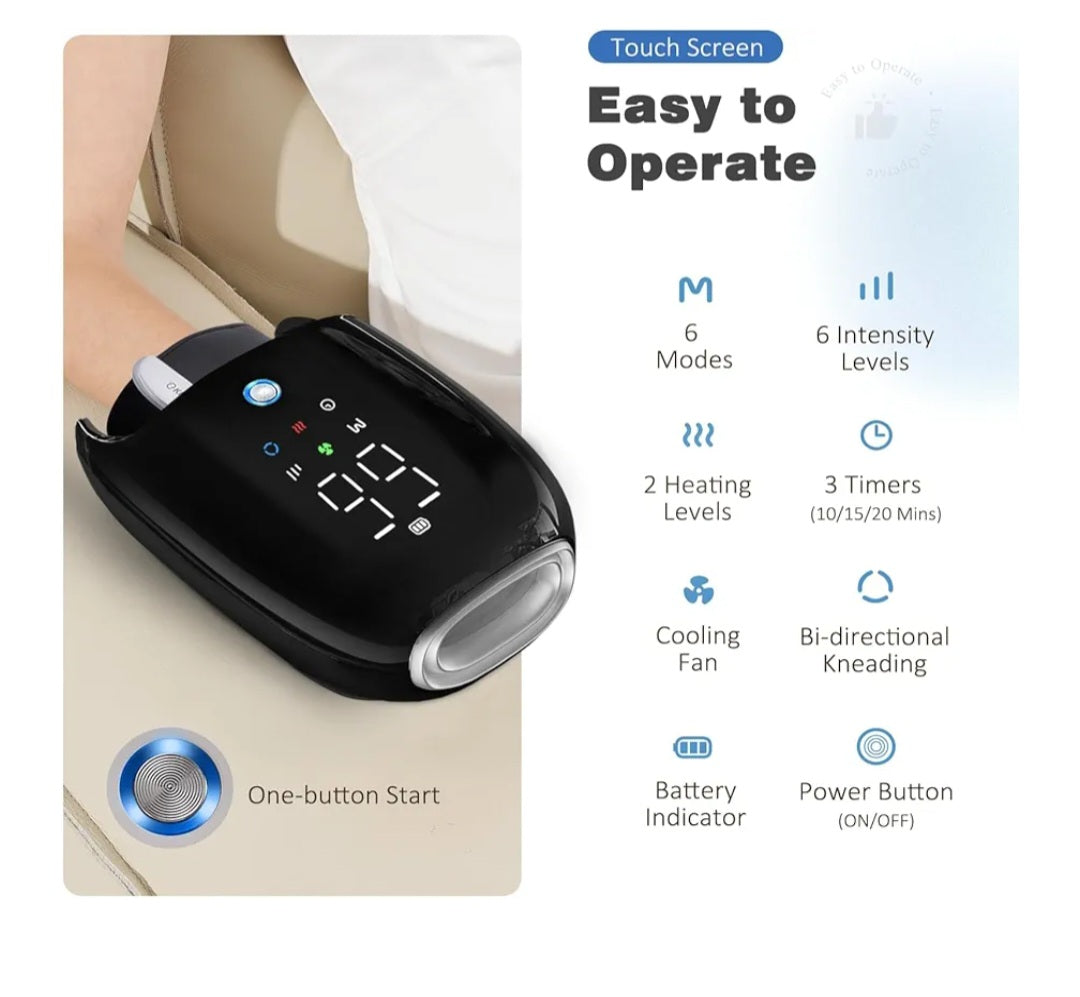 -002 NEW ITEM--Cordless Hand Massager with Heat and Compression, Roller Kneading, Wrist and Hand Massager for Arthritis and Carpal Tunnel, Gifts for Mom, Women and Men (Black)