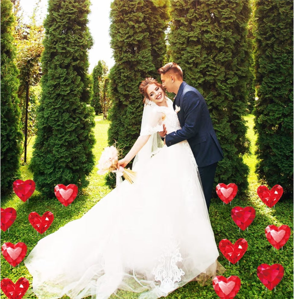 Diamond Heart Outdoor Decorations With Stakes (5 piece set) Red Heart Pathway Marker Gifts