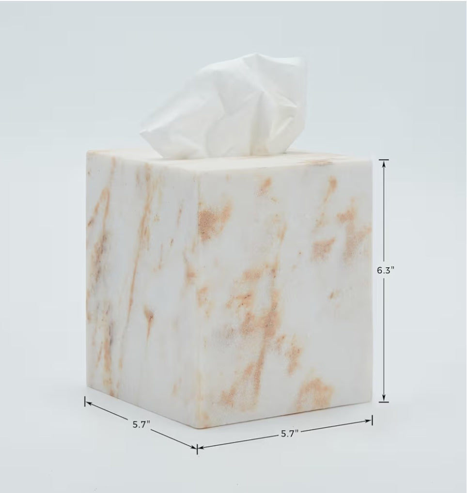 Marble Tissue Box Cover, White with Gold Texture. 6.83lbs