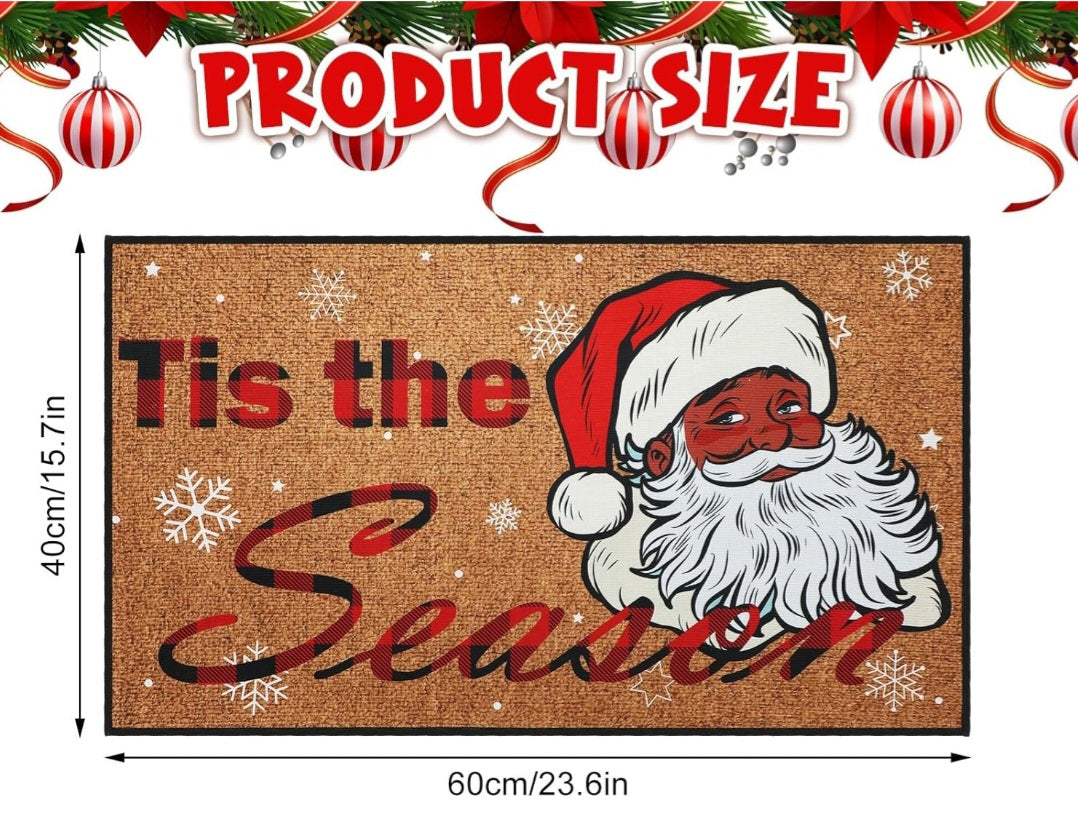 Black Santa Christmas Outdoor 29 x 17 Inch Rug.   "Merry Christmas "