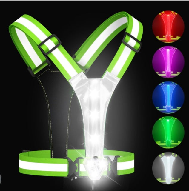 9h LED Reflective Vest with Chest Light 500LM, 5 RGB Colors High Visibility Rechargeable Light