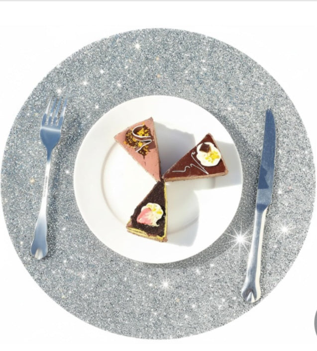 Round Rhinestone Placemat 15 Inch Glitter Sparkle Placemat Crushed Bling