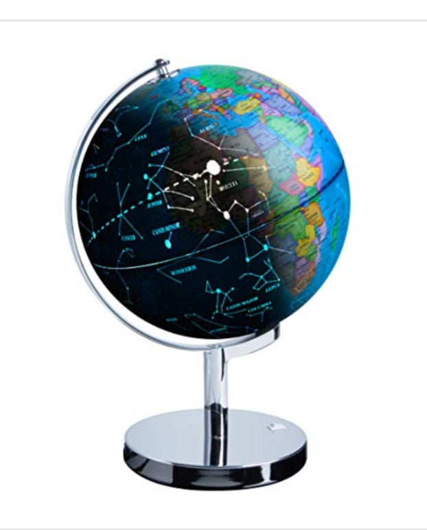 STEM Educational Globe. LED Interactive Illuminated Globe of the World with Sturdy Chrome Stand - 13.5 Inches Tall