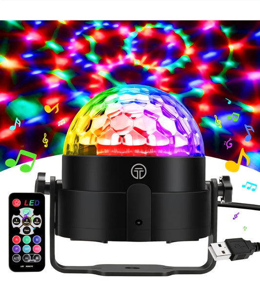-001 NEW ITEM- Disco Ball, Sound Activated Party Lights with USB Cable, 360 degree Rotation Disco Strobe Light with Red, Green, Blue lights