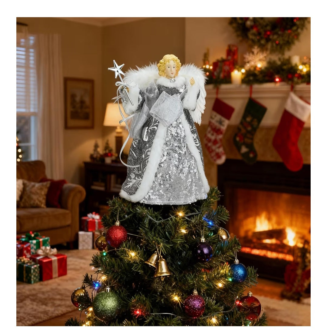 -000- Angel Treetop Ornament, 12in Silver