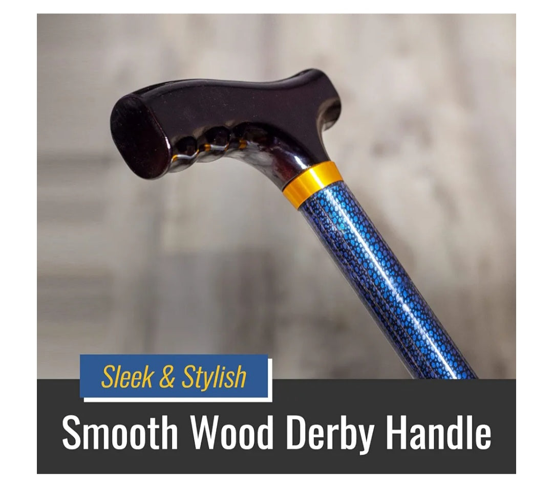 -003 NEW ITEM--Lightweight Aluminum Adjustable Walking Cane with Derby-Top Handle for Men and Women, Blue Ice