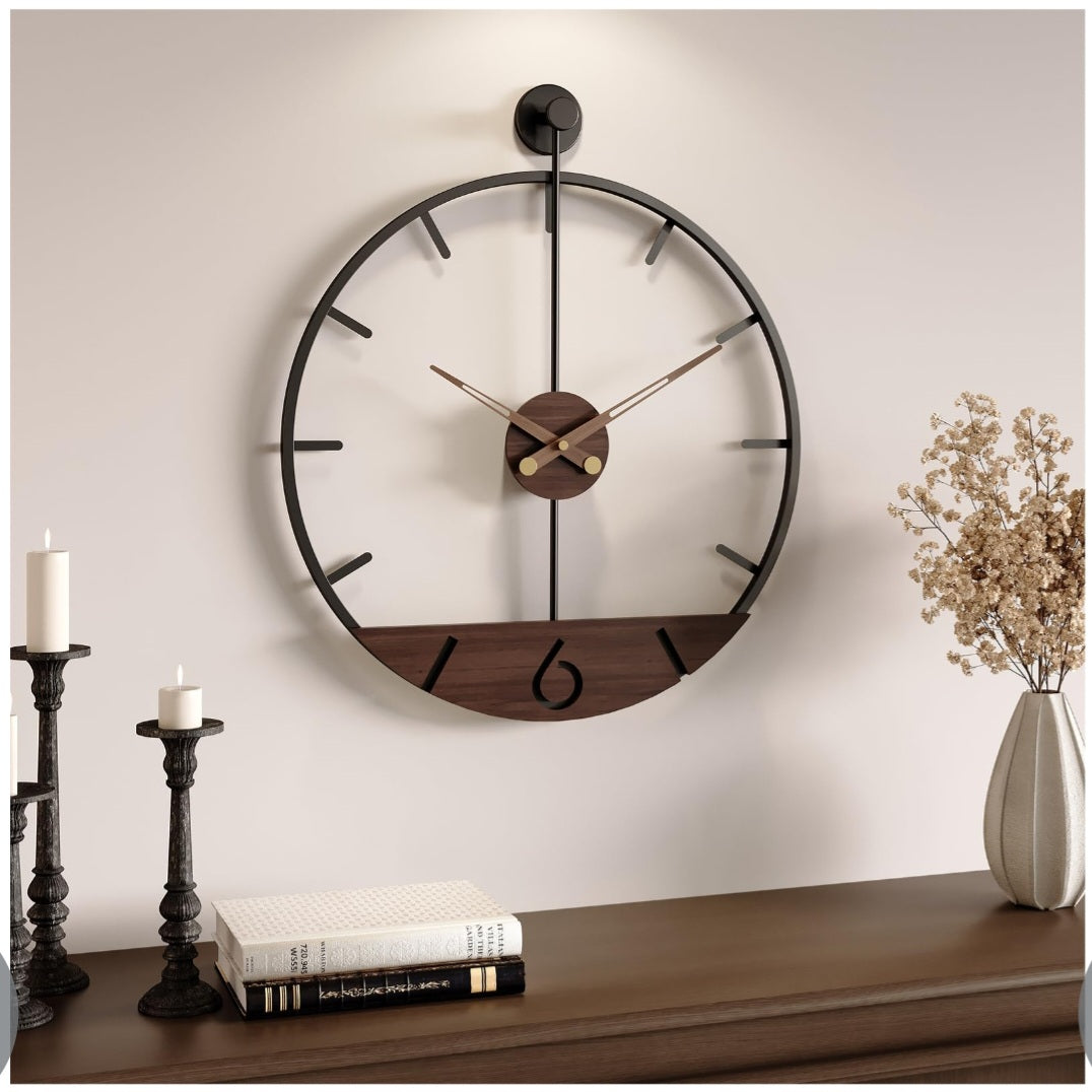 Cuspin 16 Inch Modern Wall Clock with Walnut Wood Dial