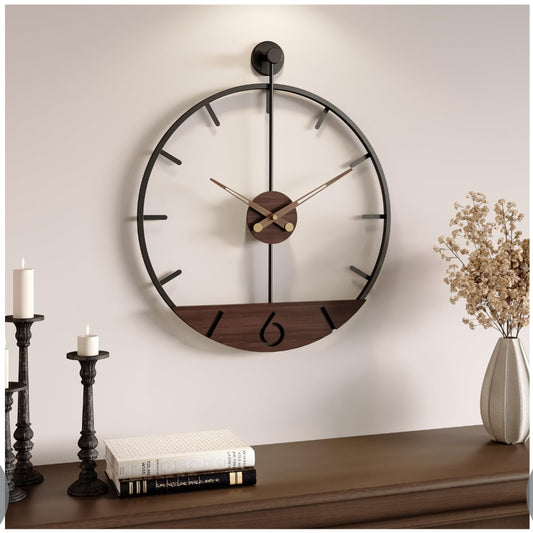 Cuspin 16 Inch Modern Wall Clock with Walnut Wood Dial