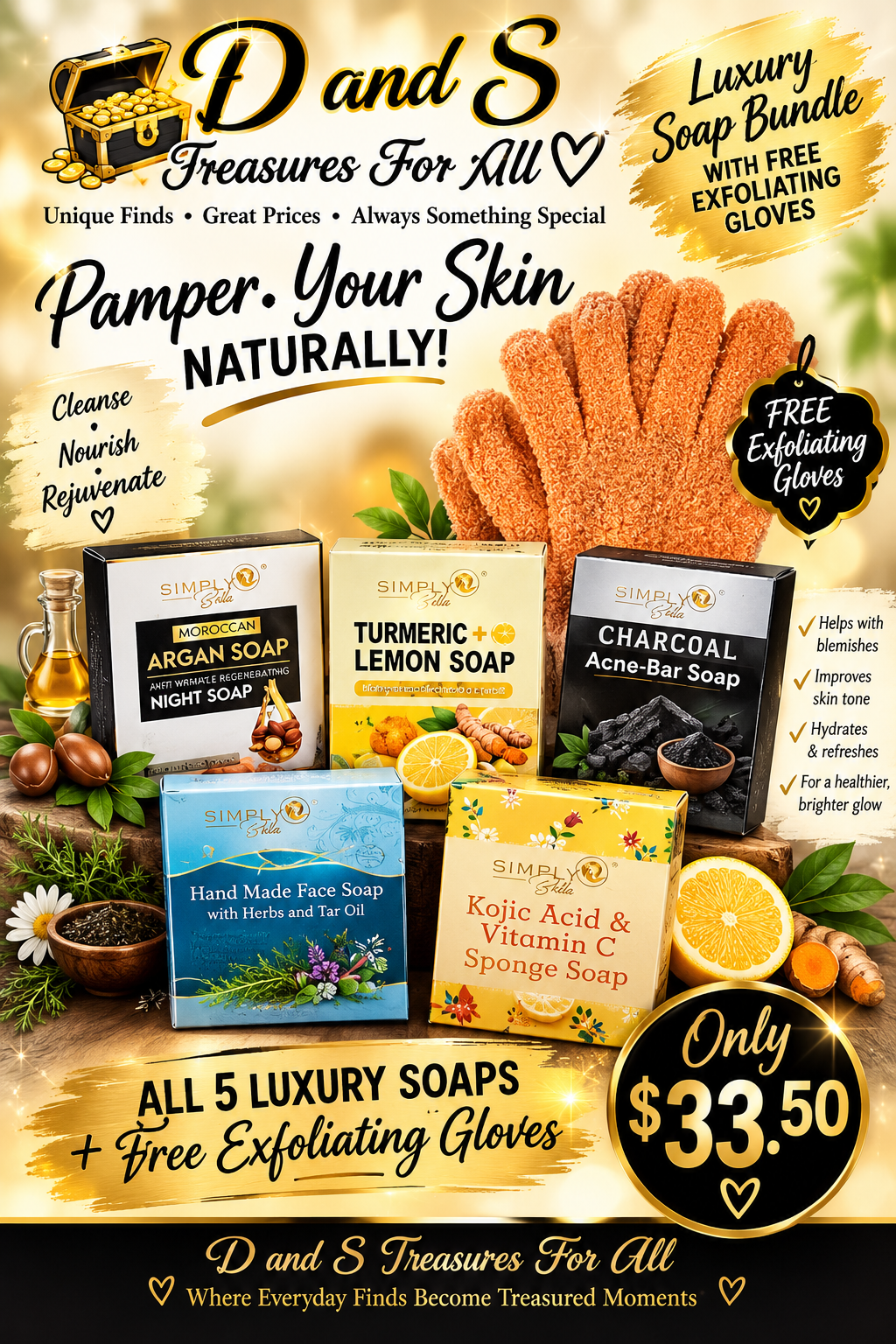 Luxury Soap Bundle w/Free Exfoliating Gloves